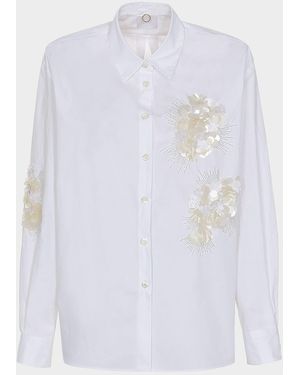 Mantu Bead & Sequin Floral Cotton Blouse - White