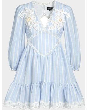 PATBO Marine Striped Lace-Trimmed Mini Dress - Blue