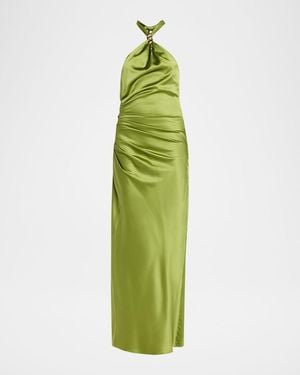 Veronica Beard Izaren Silk-Satin Halter Maxi Dress - Green