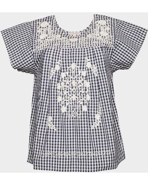 Frances Valentine Camila Embroidered Gingham Cotton Top - Multicolor