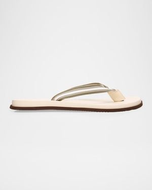 Brunello Cucinelli Apos;S Leather Grosgrain-Stripe Flip-Flops - White