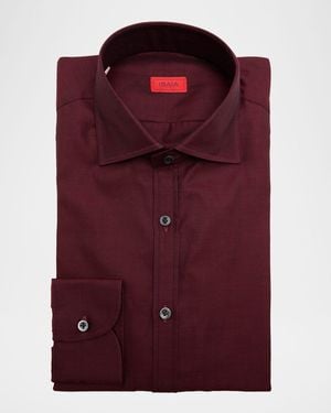 Isaia Cotton Micro-Herringbone Dress Shirt - Purple