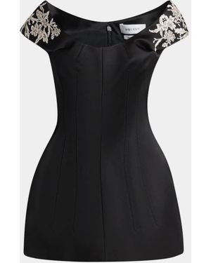 McQueen Embellished Off-The-Shoulder Mini Cocktail Dress - Black