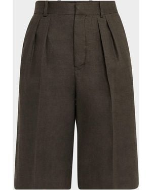 Loro Piana Digby Pleated Structured Linen Wool Bermuda Shorts - Gray