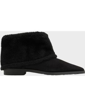 TOTEME Fold Down Shearling Suede Ankle Boots - Black
