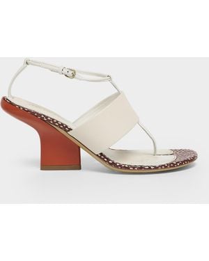 Dries Van Noten 80Mm Leather Curved Heel Thong Sandals - White