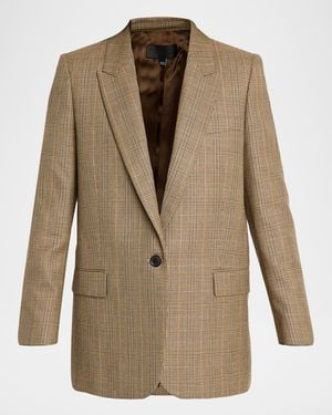 Nili Lotan Diane Check Wool Single-Breasted Blazer Jacket - Natural