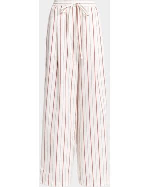 Dolce & Gabbana Striped Cotton Wide-Leg Pull-On Pajama Pants - White