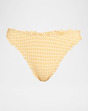 Jonathan Simkhai Maelie Textured Gingham Bikini Bottoms - White