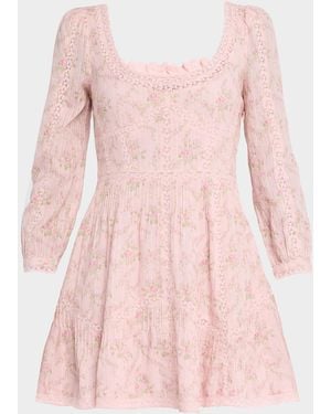 LoveShackFancy Calivra Floral Lace Mini Dress - Pink