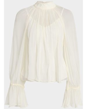 STAUD Roux Chiffon High-Neck Top - White