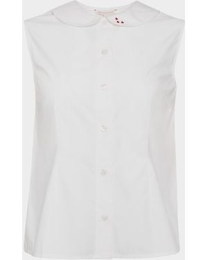 Frances Valentine Louise Heart-Embroidered Cotton Top - White