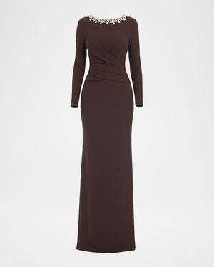 Dress the Population Black Label Anne Crystal-Embellished Column Gown - Brown