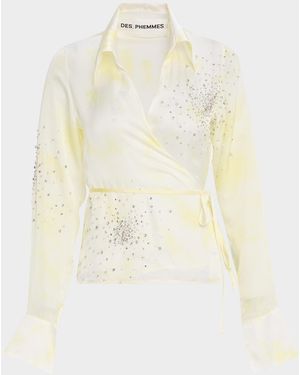 Des Phemmes Embellished Tie-Dye Wrap Shirt - White