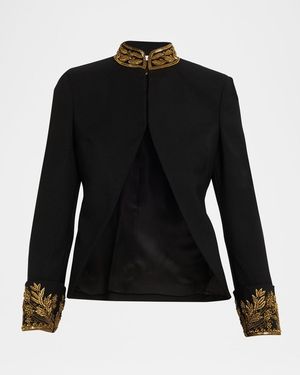 McQueen Embroidered Wool Stretch Gabardine Jacket - Black