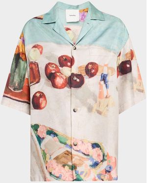 Nanushka Caspian Button-Front Silk Twill Shirt - Gray
