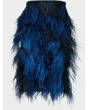 Akris Alysons Cyanotype Print Feather Pencil Skirt - Blue
