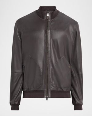 Canali Apos;S Nuvola Napa Leather Bomber Jacket - Gray