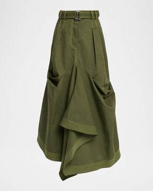 Christopher John Rogers Tucked Trumpet Maxi Skirt With Belt - Green