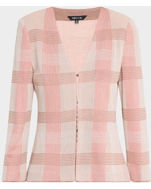 Misook Tailored Plaid Knit Jacket - Pink