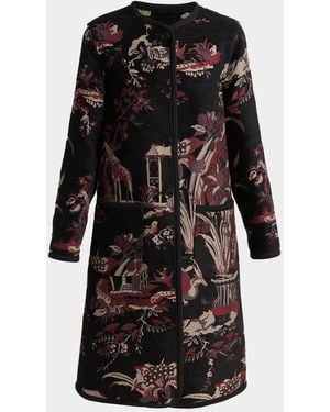 Etro Toile Brocade Single-Breasted Long Coat - Black
