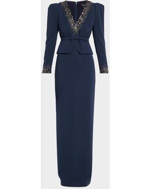Badgley Mischka Crystal-Embellished Column Gown - Blue