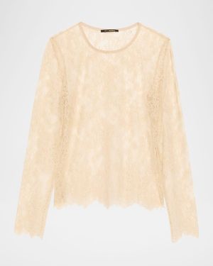 Kobi Halperin Fallon Scalloped Eyelash-Fringe Lace Blouse - Natural