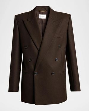 Saint Laurent Brushed Wool-Blend Double-Breasted Blazer Jacket - Brown