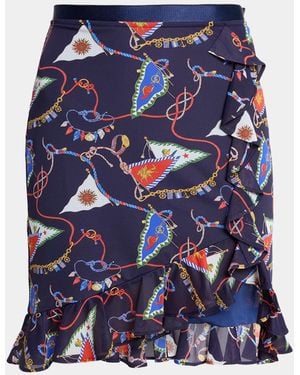 Etro Nautical Print Georgette Ruffled Tulip Mini Skirt - Blue