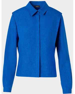 Akris Ruched Linen Button-Down Blouse - Blue