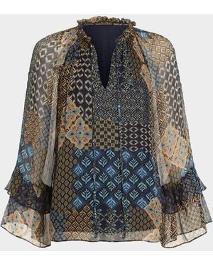 Ramy Brook Anya Raglan Geometric-Print Blouse - Multicolor