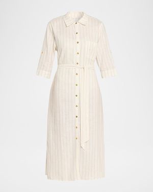 La Blanca Delphine Coast Striped Midi Shirtdress - Natural