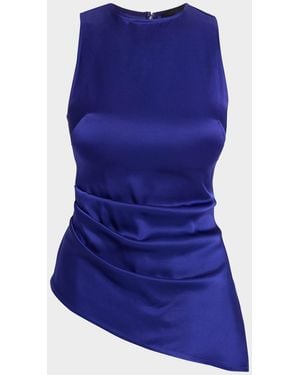 LAPOINTE Asymmetric Draped Satin Sleeveless Top - Blue