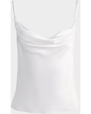 Alice + Olivia Monique Twist Strap Cowl-Neck Blouse - White
