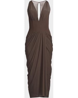 Black Halo Elara Mesh Midi Dress - Brown