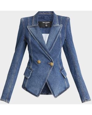 Balmain Denim Double-Breasted Blazer - Blue