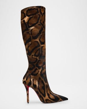 Christian Louboutin Miss Z Leather Pony Hair Knee-High Boots 100 - Brown