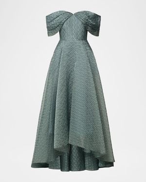 THEIA Elysia Off-Shoulder Floral Jacquard Gown - Green
