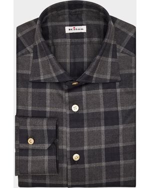 Kiton Cotton Windowpane Check Button-Down Shirt - Black