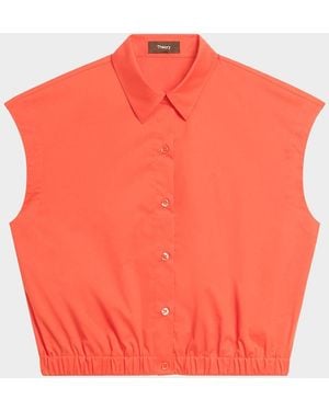 Theory Button-Front Cap-Sleeve Shirt - Orange
