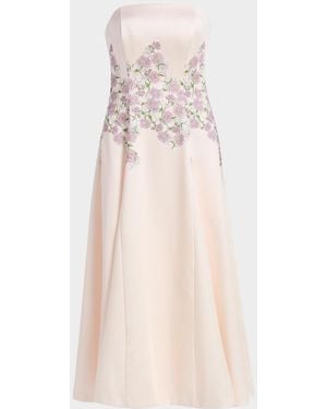 Kay Unger Tabitha Floral Tea-Length Strapless Cocktail Dress - Natural