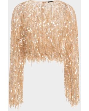 LAPOINTE Fringe Sequined Cropped Top - White