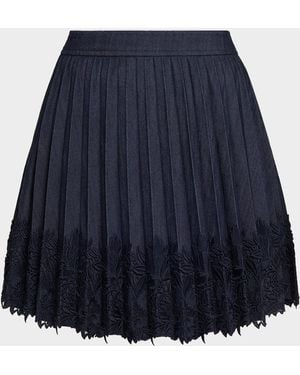 Cinq À Sept Laney Pleated Denim Lace Mini Skirt - Blue