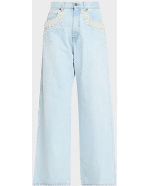 GIUSEPPE DI MORABITO Act Ii: The Fall Of Icarus Imitation Pearl-Embellished Wide-Leg Jeans - Blue