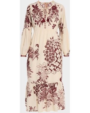 Johnny Was Tiered Bishop-Sleeve Dress - Pink