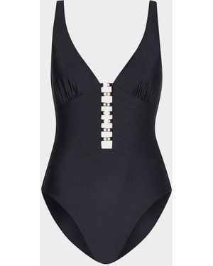 MILLY Golden Accent One-Piece Swimsuit - Blue