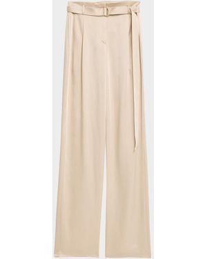 LAPOINTE Satin Straight-Leg Belted Pants - Natural