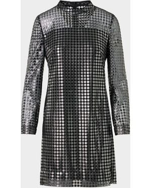 Akris Punto Metallic Dot-Embroidered Tulle Mini Dress - Gray