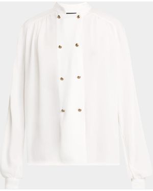 Giorgio Armani Double-Breasted Silk Blouse - White
