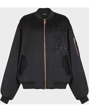 Balmain Apos;S Crystal-Embroidered Oversized Bomber Jacket - Black